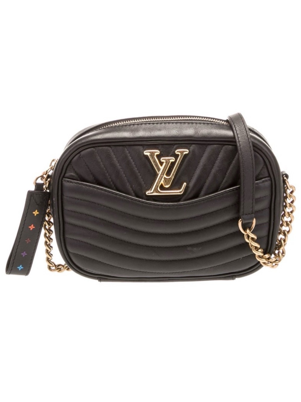 Louis Vuitton Black Quilted Camera Crossbody with Gold LV Logo